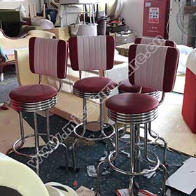 Fifties glossy stainless steel rubby and white dinette retro diner bar chairs,thin and smooth seater rubby PU leather dinette retro 50s bar chairs