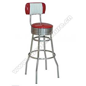 Customize small stripe back smooth stainless steel chrome retro dining room bar chairs, high groosy red leather retro diner chrome barstools