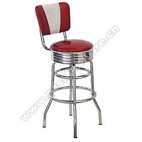 1950s american retro bar chair M-8815-High quality blue/rubby V backrest restaurant steel 1950's bar stools, steel frame V shape backrest 50's restaurant retro bar stools for sale