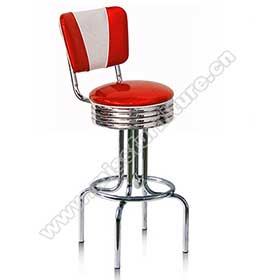 1950s american retro bar chair M-8816-Round stainless steel with footer american club fifties retro bar stools, red/turquoise leather steel round american style 50s retro bar stools