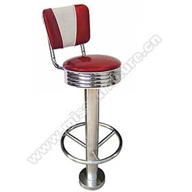 1950s american retro bar chair M-8819-Fixed to floor steel round american style 50s rubby retro club stools, stainless steel round V back fixed to floor retro 50's bar stools furniture