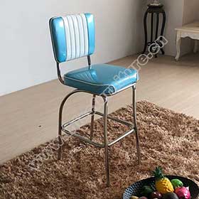 1950s american retro bar chair M-8822-Gross turquoise stripe backrest steel midcentury retro bar stools, turquoise with white stripe american 50s club bar stools furniture for sale