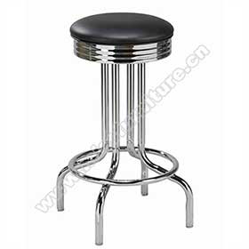 1950s american retro bar chair M-8830-Stainless steel frame black colour round retro bar stools, dining room black seat with round steel footer retro club stools chairs for sale