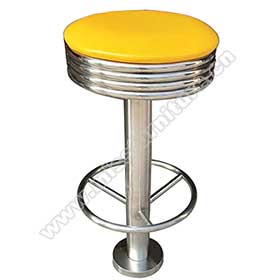 fixed round retro diner barstools-High quality round yellow leather seater and fixed to floor american retro dinette steel retro diner barstools gallery