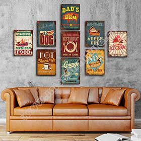 American retro diner coffee mural photos, retro 1950s diner classic MDF coffee and drink wall painting decoration-American 1950s retro diner decoration M-8907