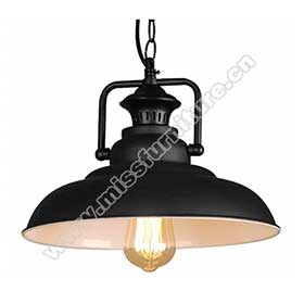 Classic black round iron pendant lights 8933, black/black with white retro 1950s diner round with wire iron pendant lights-American 1950s retro diner pendant lights M-8933