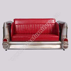 Classic double seater retro diner metal chevrolet back car sofas seating M8961, red leather 2 seater 1950s diner metal chevrolet back car sofas