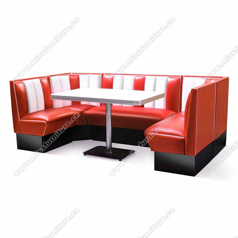 Wholesale U shape 1950s retro american diner booth Bel Air couch and white retro cafeteria table furniture set