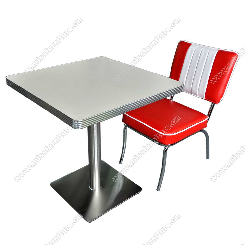 Coca-cola red and white stripe vinyl American 1950s style retro diner chair with white laminate top table
