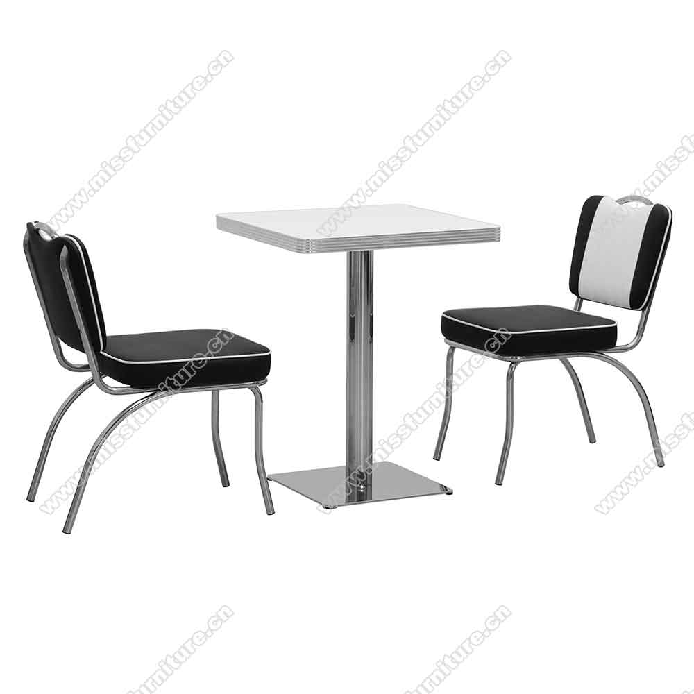 Black and white stripe backrest 1950s retro diner chairs and table set, midcentury stripe 50s retro table and chairs set furniture,American 1950s retro diner chairs and table set M-8194