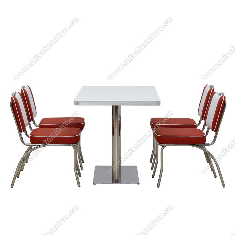 High quality rubby 5 channels with handle American chrome diner chairs with white formica diner table set furniture, American 1950s retro diner chairs and table set M-8193