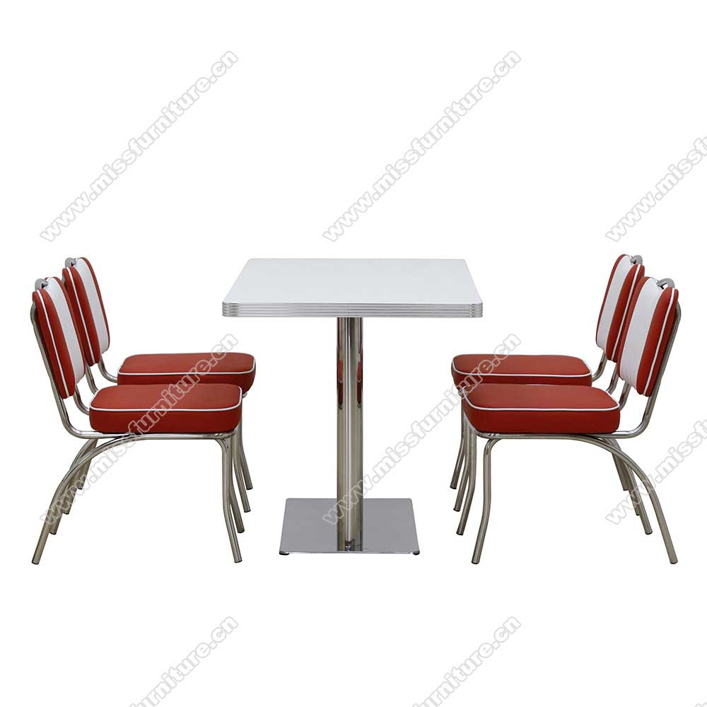 Rubby leather with 4 button backrest steel retro diner chairs, gloss rubby color with button back 1950's style american retro fast food chairs, American 1950s style retro diner chair furniture M-8335