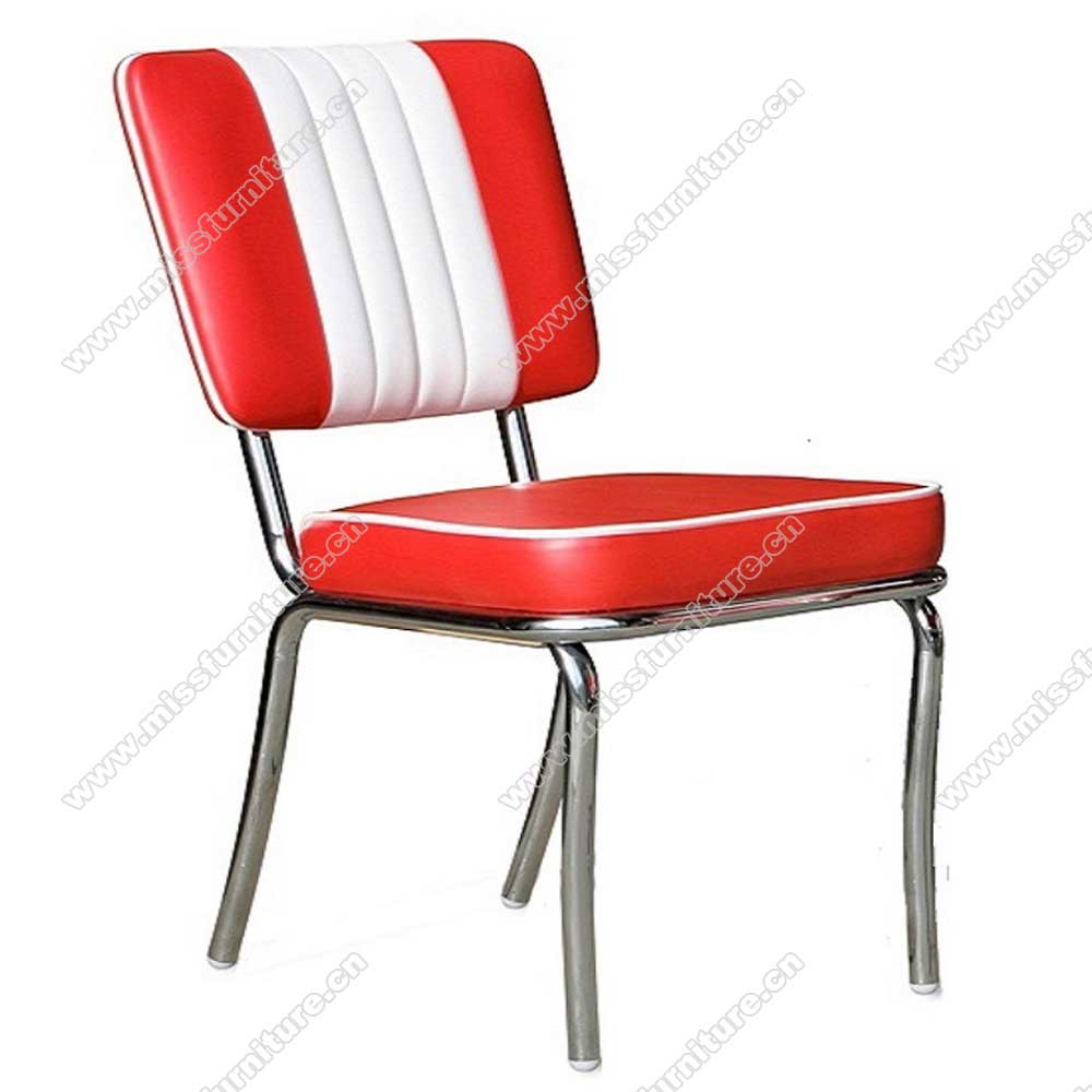 Classic red and white leather american 1950s retro diner chairs, 4 channels stainless steel frame retro chrome diner chairs