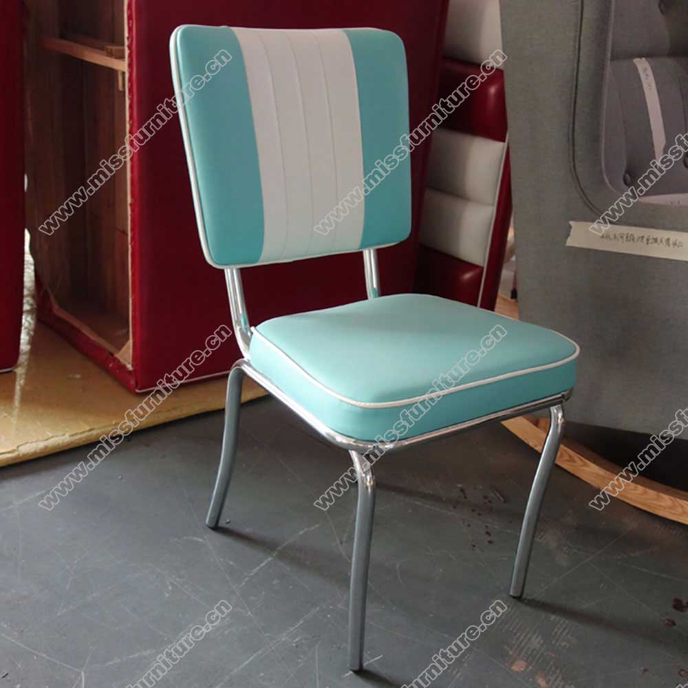 Restaurant stainless steel frame smooth with piping turquoise retro 50s diner chairs, turquoise leather retro restaurant chrome diner chair