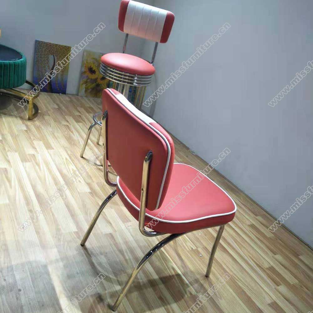 Coffee room 4 channels stripe red leather american chrome diner chairs, café room stainless steel american retro chrome diner chairs, American 1950s style retro diner chair furniture M-8307