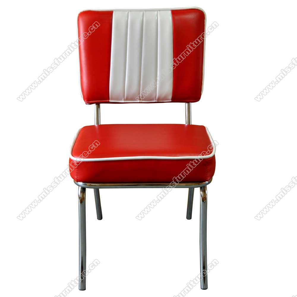 Simple red and white stripe 1950s style american retro dinette chairs, stainless steel frame with red leather american retro diner chairs,American 1950s style retro diner chair furniture M-8308