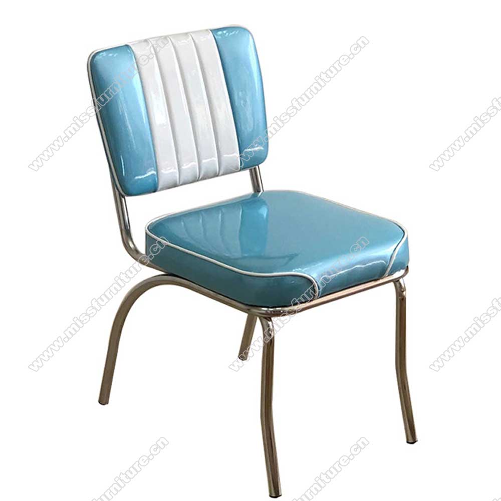 High quality glossy leather stainless steel midcentury american retro dining room chair,stripe back with piping 50s retro dining room chair