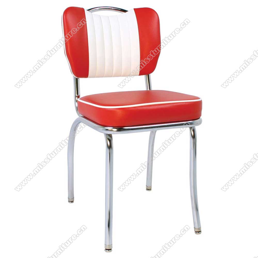 Red colour with handle and stripe back steel 1950s retro bar chairs, stainless steel frame red leather with handle retro 1950s bar chairs furniture, American 1950s style retro diner bar stools furniture M-8824