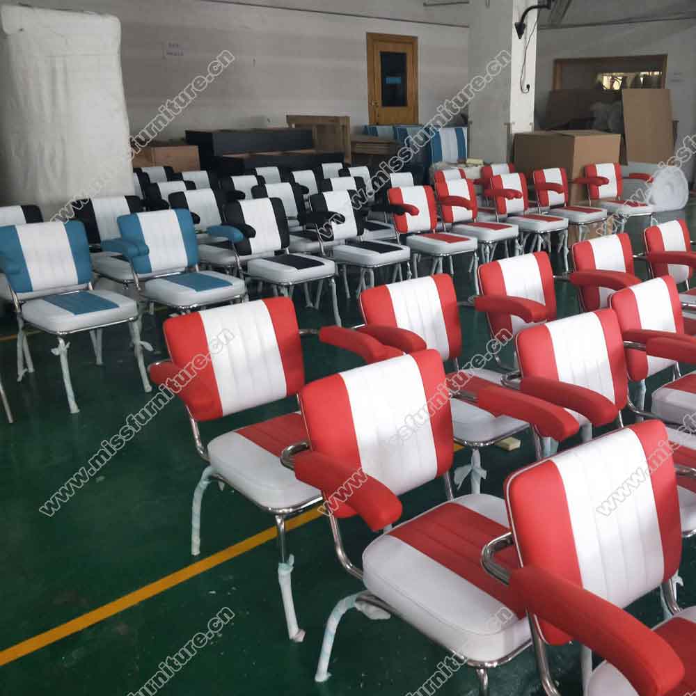 Factory produce black PU leather with stripe back and seater handrest midcentury retro cafeteria diner chairs gallery