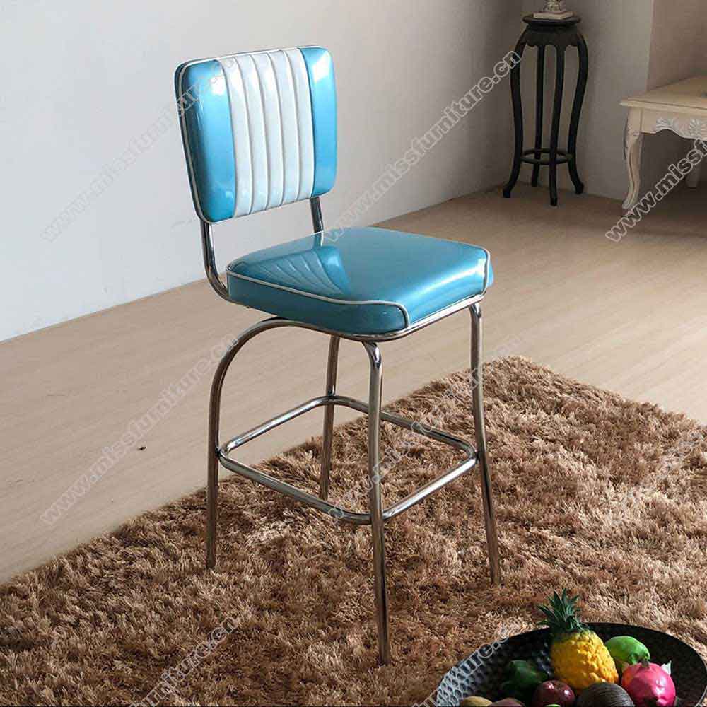 High quality glossy leather stainless steel midcentury american retro dining room chair,stripe back with piping 50s retro dining room chair,American 1950s style retro diner chair furniture M-8311