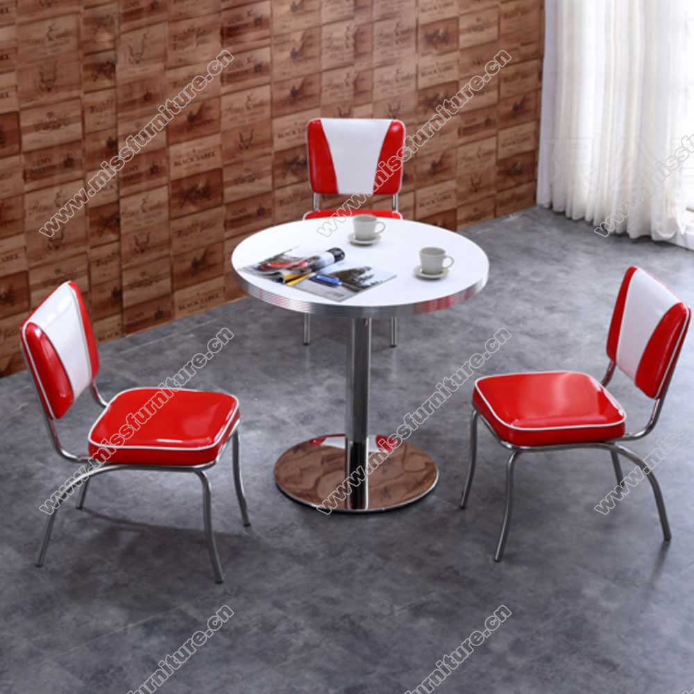 High quality V back round red retro diner chairs and table set, square retro diner table and chrome diner chairs set furniture gallery