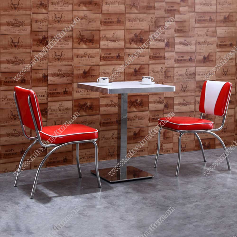 High quality V back round red retro diner chairs and table set, square retro diner table and chrome diner chairs set furniture gallery