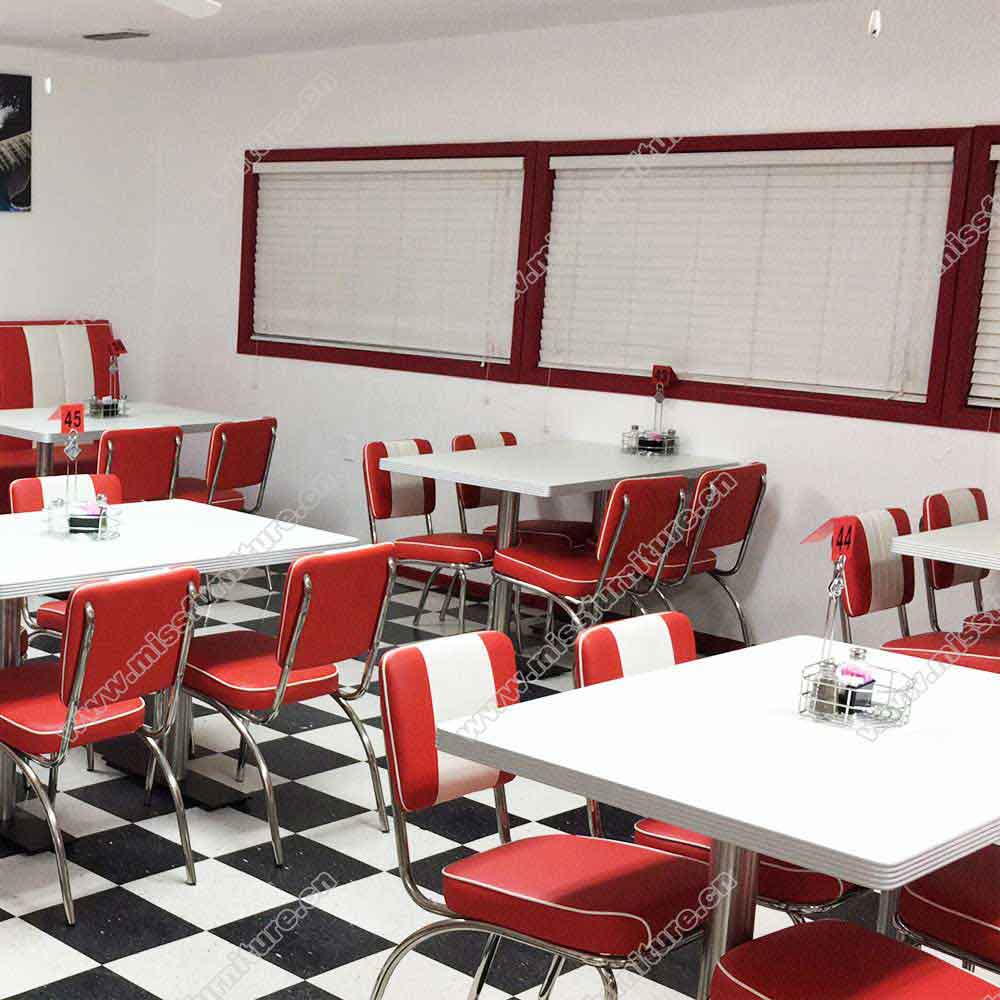 Stripe back 4 seater red and white american style 1950s retro diner chairs and rectangle retro diner table set furniture gallery