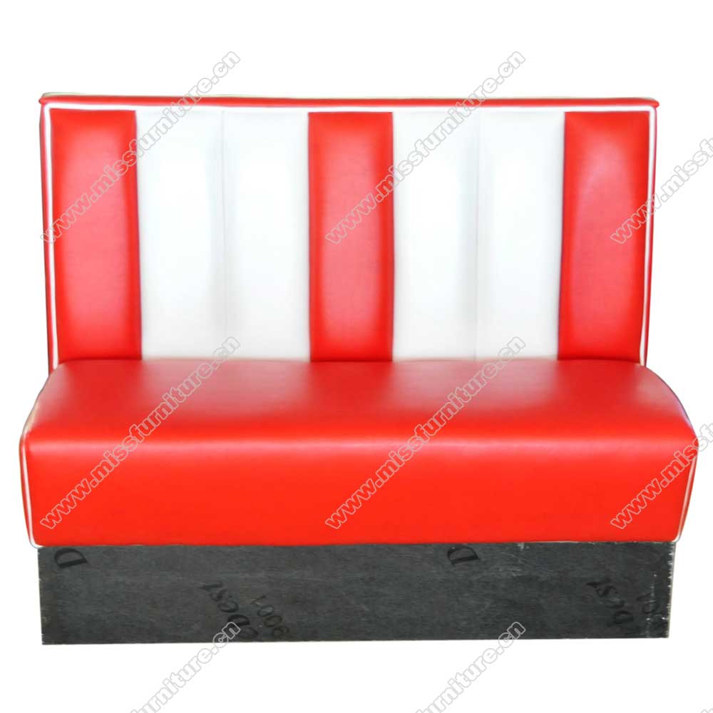 Durable red and white retro diner booth seating,2 seater red glossy leather midcentury retro american diner booth seating furniture,American 1950s style retro diner booth seating furniture M-8505