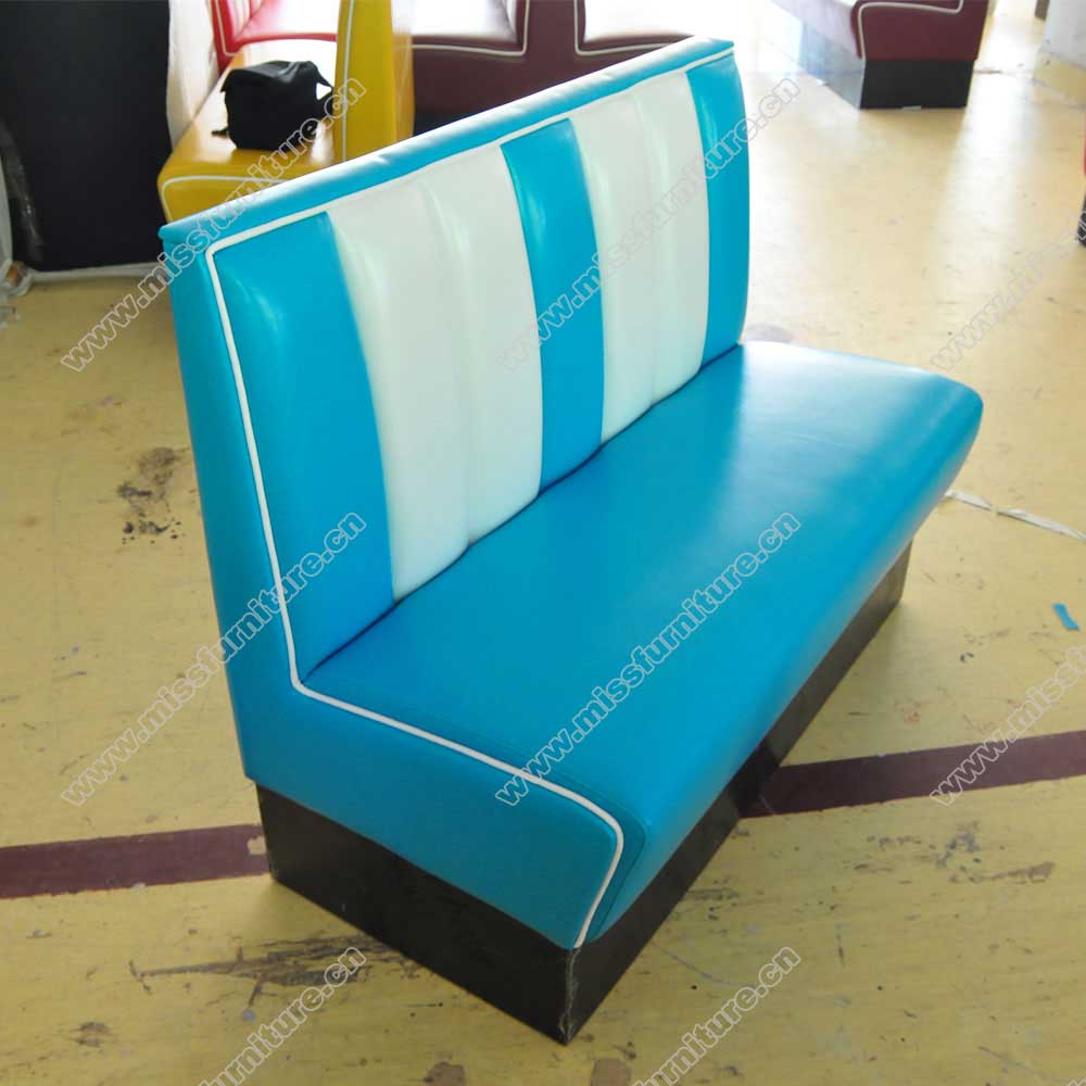 Customize glossy vinyl leather american retro kitchen booth seating, midcentury classic glossy blue 2 seating retro kitchen booth seating,American 1950s style retro diner booth seating furniture M-8508