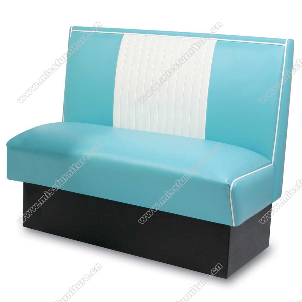 Customize grey and white leather mid-century retro coffee room booth couch,grey stripe back cafeteria 1950s retro diner booth couch,American 1950s style retro diner booth seating furniture M-8512