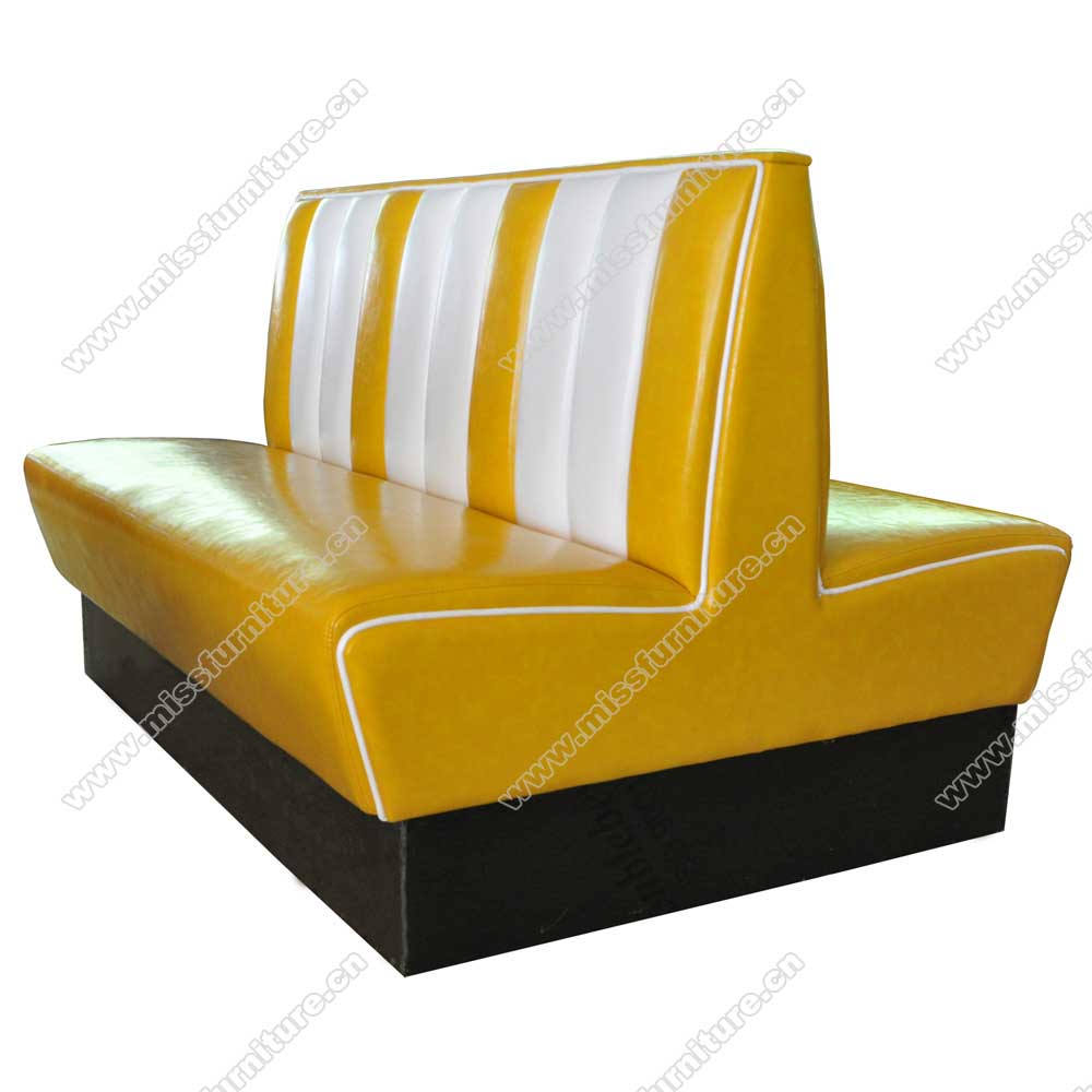 Gloss yellow leather back to back 6 seat american 50s booth sofa seating, doubleside 6 seat 1950s style retro american booth seating, American 1950s style retro diner booth seating furniture M-8537