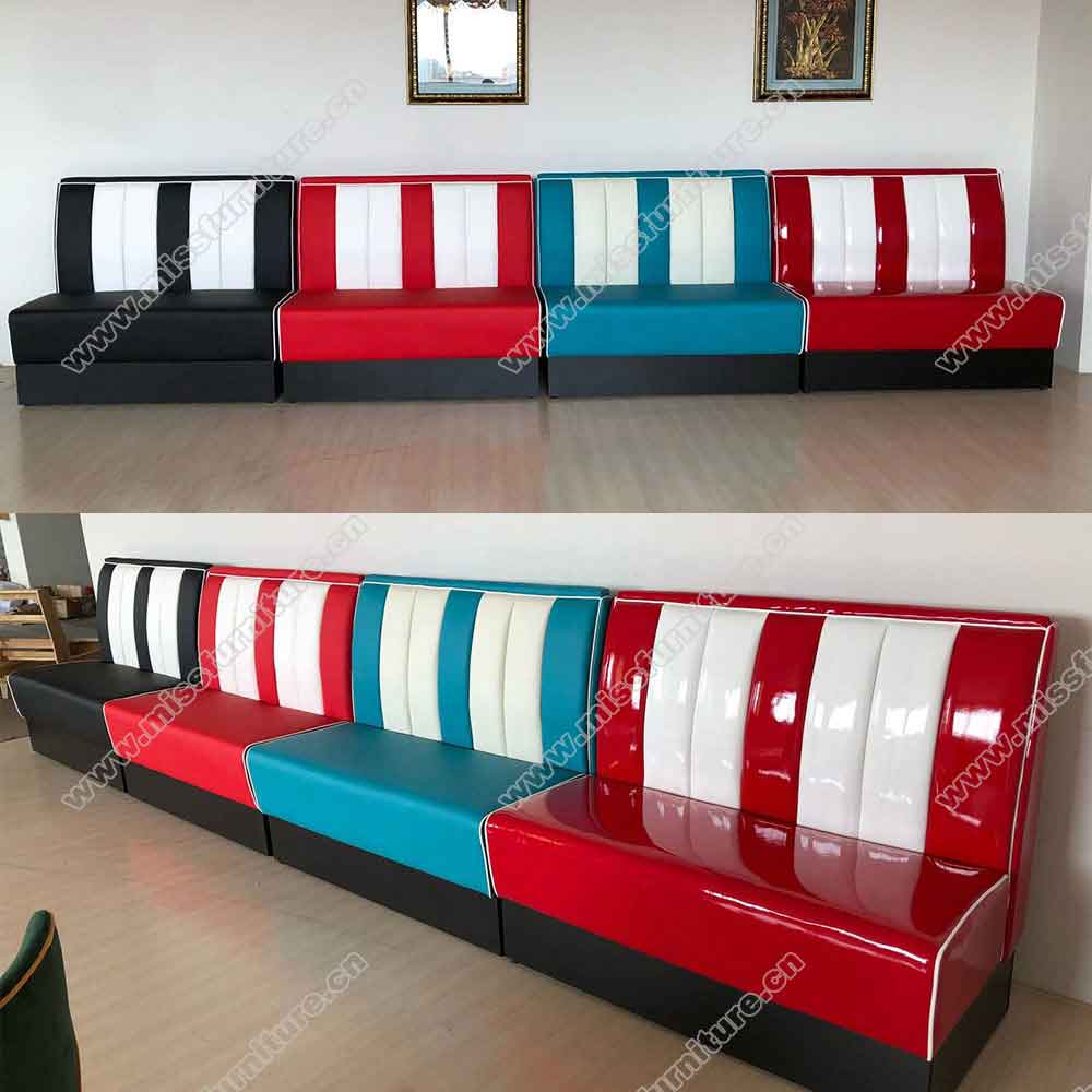 59 inch width yellow vinyl american style diner booth sofas furnture, midcentury american diner booth seating sofas for fast food room, American 1950s style retro diner booth seating furniture M-8515